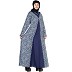 Printed contrast yoke casual Abaya - Indigo Blue